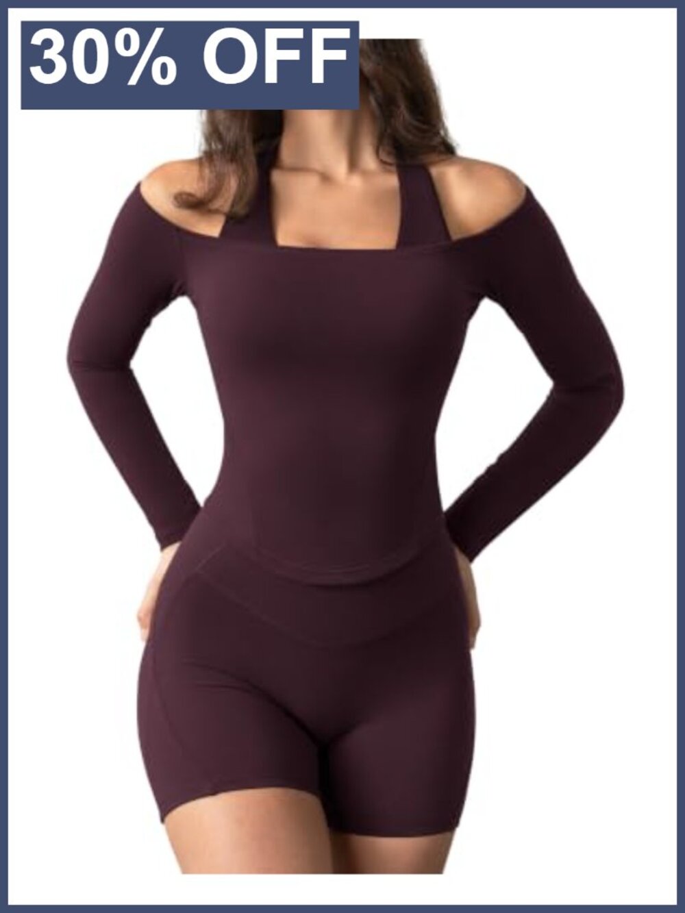 Women's Off Shoulder Long Sleeve Crop Top Nylon Spandex Workout Shirt
